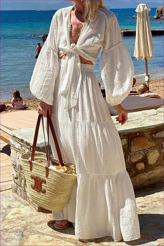 Bohemian Maxi Skirt & Puff Sleeve Cardigan co Ord - Effortless Elegance - Clothing - Lingerie Hut - All Season • Boho