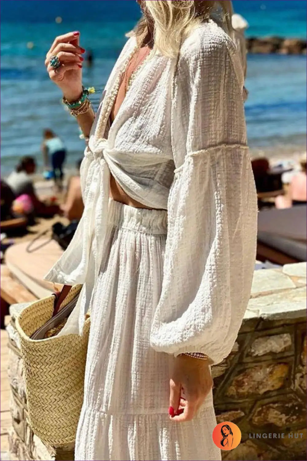 Bohemian Maxi Skirt & Puff Sleeve Cardigan co Ord - Effortless Elegance - Boho • Clothing • Elegant • Everyday