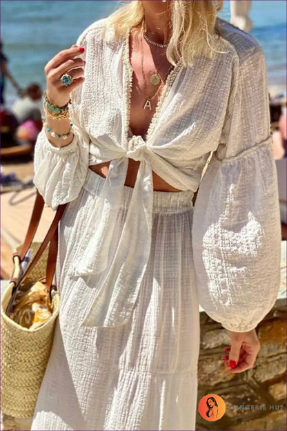 Bohemian Maxi Skirt & Puff Sleeve Cardigan co Ord - Effortless Elegance - Boho • Clothing • Elegant • Everyday