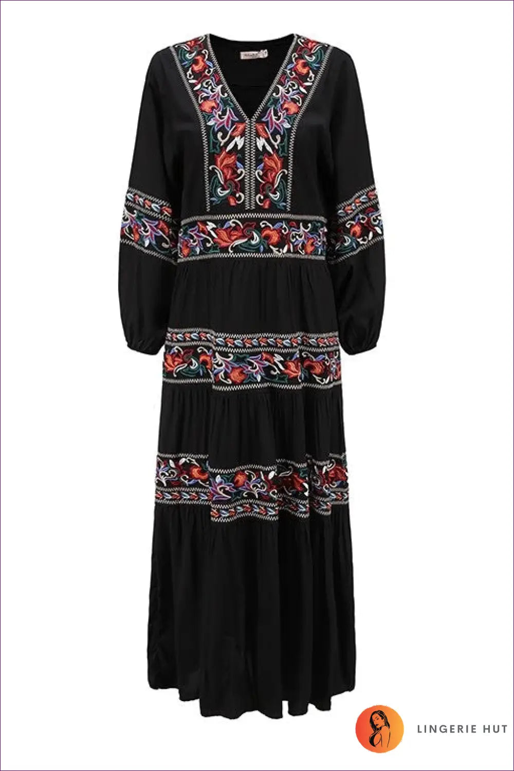 Bohemian Rhapsody Embroidered Maxi Dress - Ethnic Chic Elegance for Boho, Cotton, Dress, Everyday, Glamour