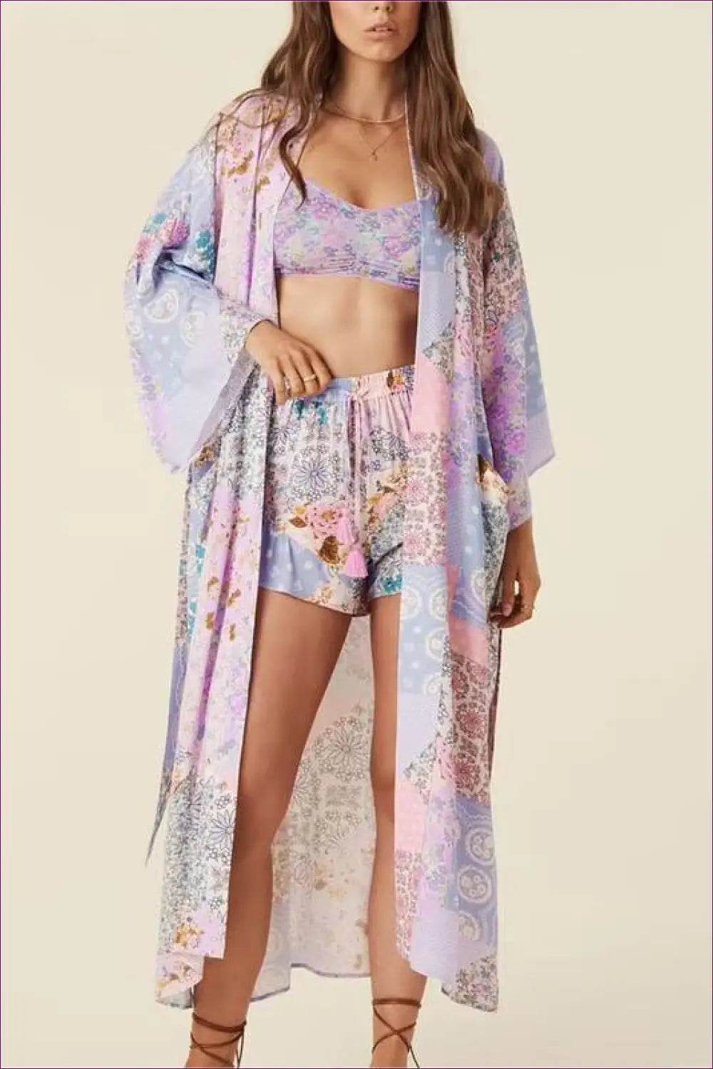 Boho 3-piece co Ord Set - Free-spirited Elegance - Sleepwear & Loungewear - Lingerie Hut - Beachwear • Casual • Chiffon