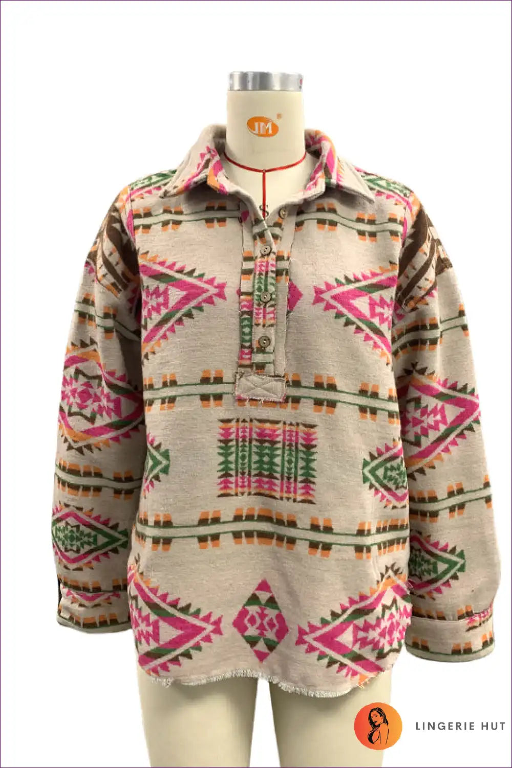 Boho Aztec-print Pullover – Relaxed & Vibrant for Boho, Casual, Everyday, Retro, Top