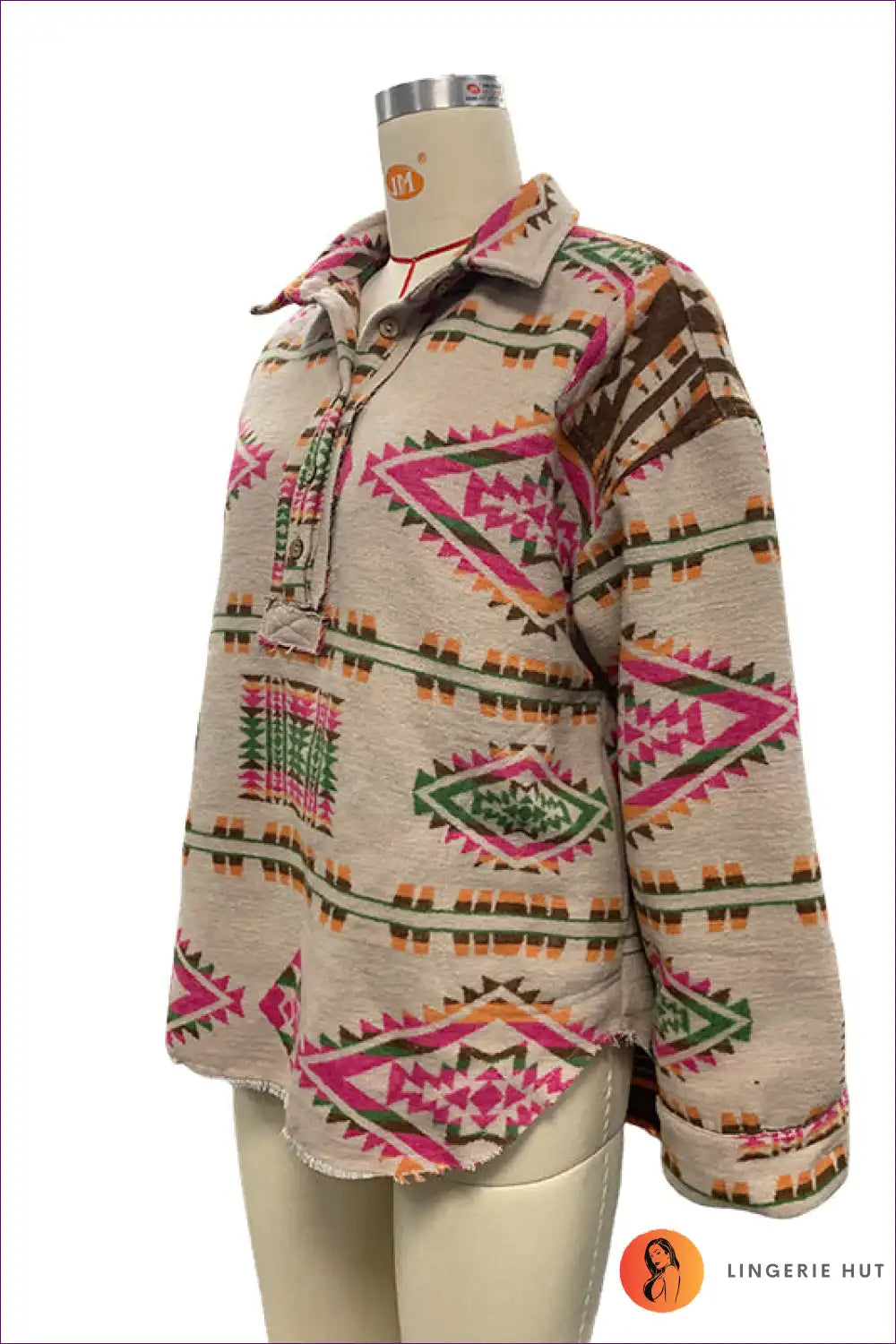 Boho Aztec-print Pullover – Relaxed & Vibrant for Boho, Casual, Everyday, Retro, Top