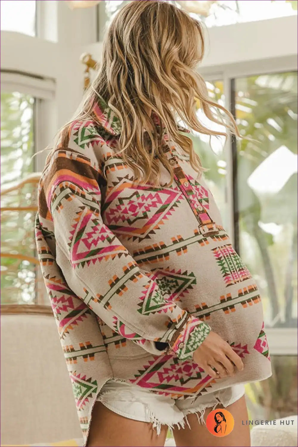 Boho Aztec-print Pullover – Relaxed & Vibrant for Boho, Casual, Everyday, Retro, Top