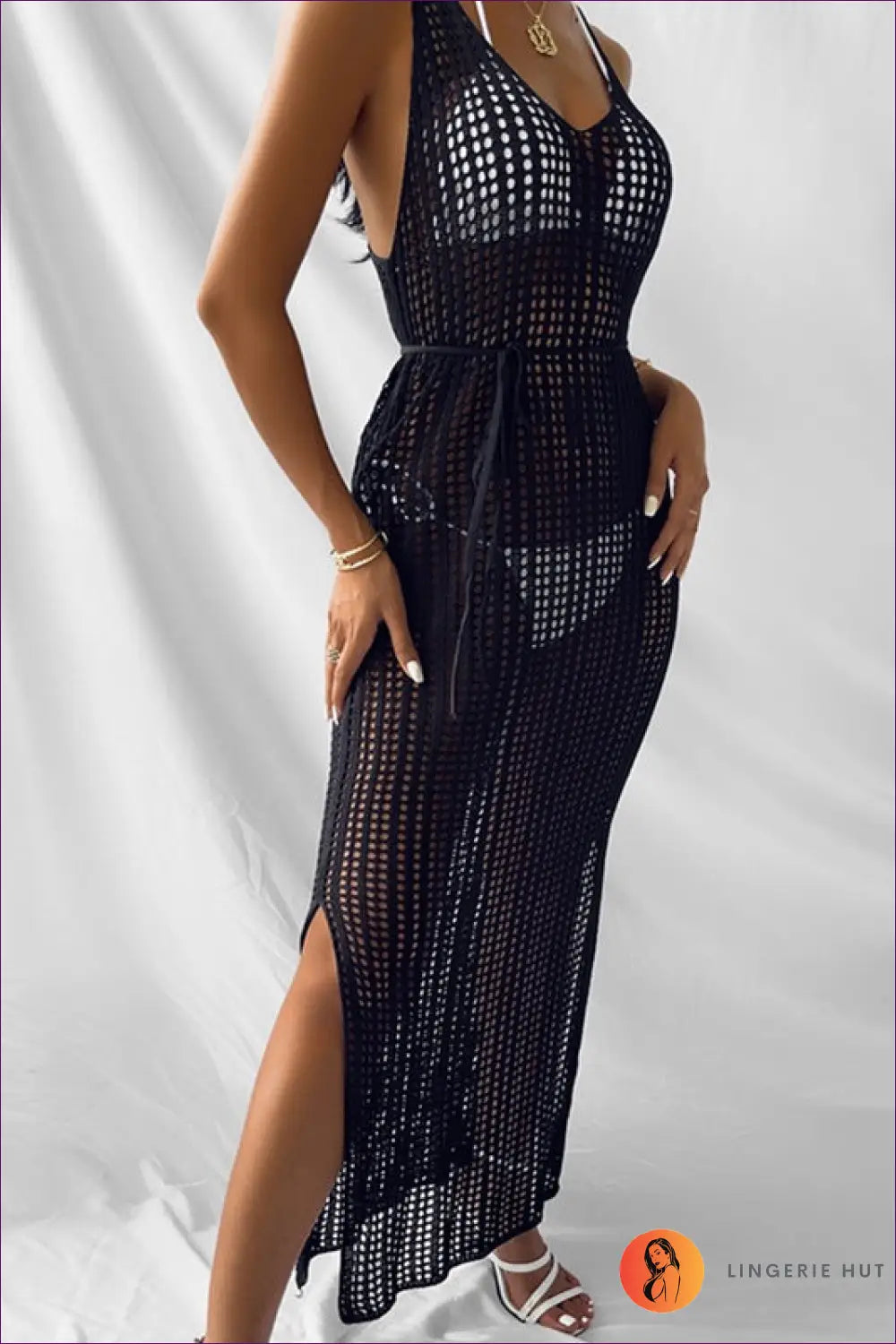 Boho Beach Maxi Dress with Cutouts - Sun-kissed Adventure Edit - one Size / Black - Dresses - Lingerie Hut - Beachwear