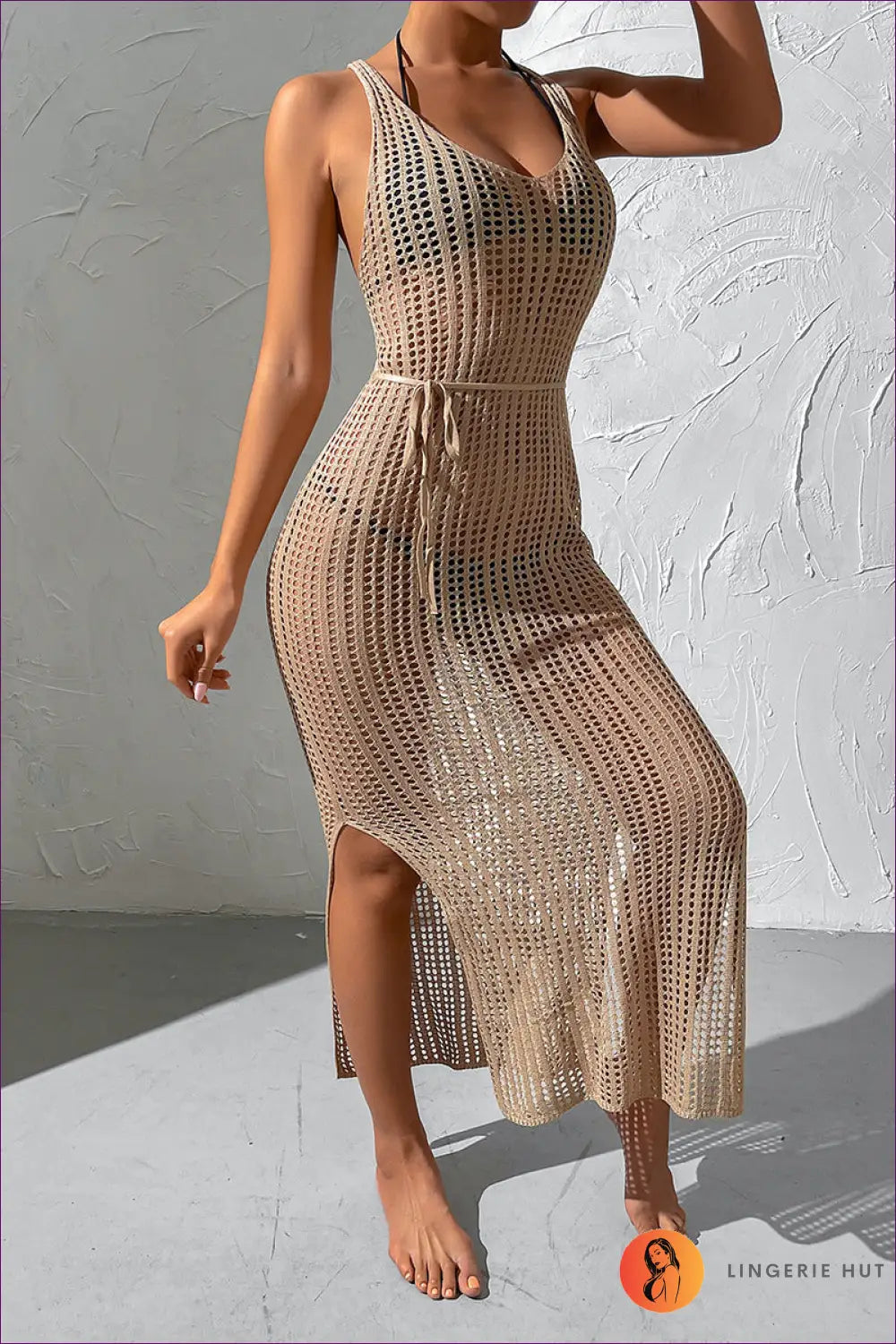 Boho Beach Maxi Dress with Cutouts - Sun-kissed Adventure Edit - one Size / Khaki - Dresses - Lingerie Hut - Beachwear