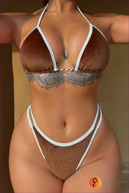 Boho Bikini with Halter Tie Detail - Summer Evenings Sorted - s / Dark Brown - Swimwear - Lingerie Hut - Backless