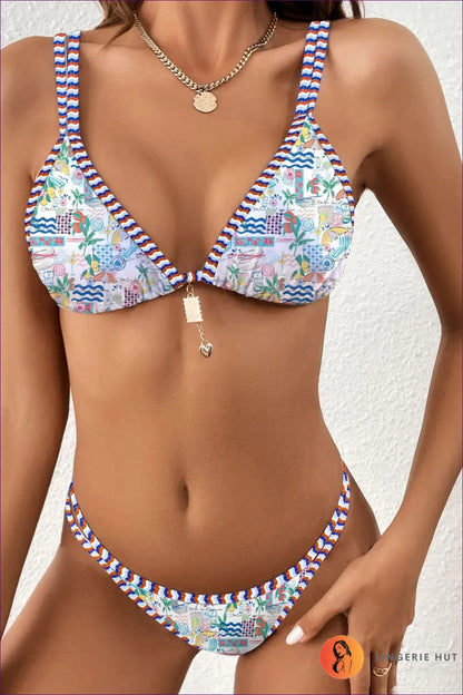 Boho Bikini with Tropical Print - Effortless Summer Confidence - s / White - Swimwear - Lingerie Hut - Beachwear