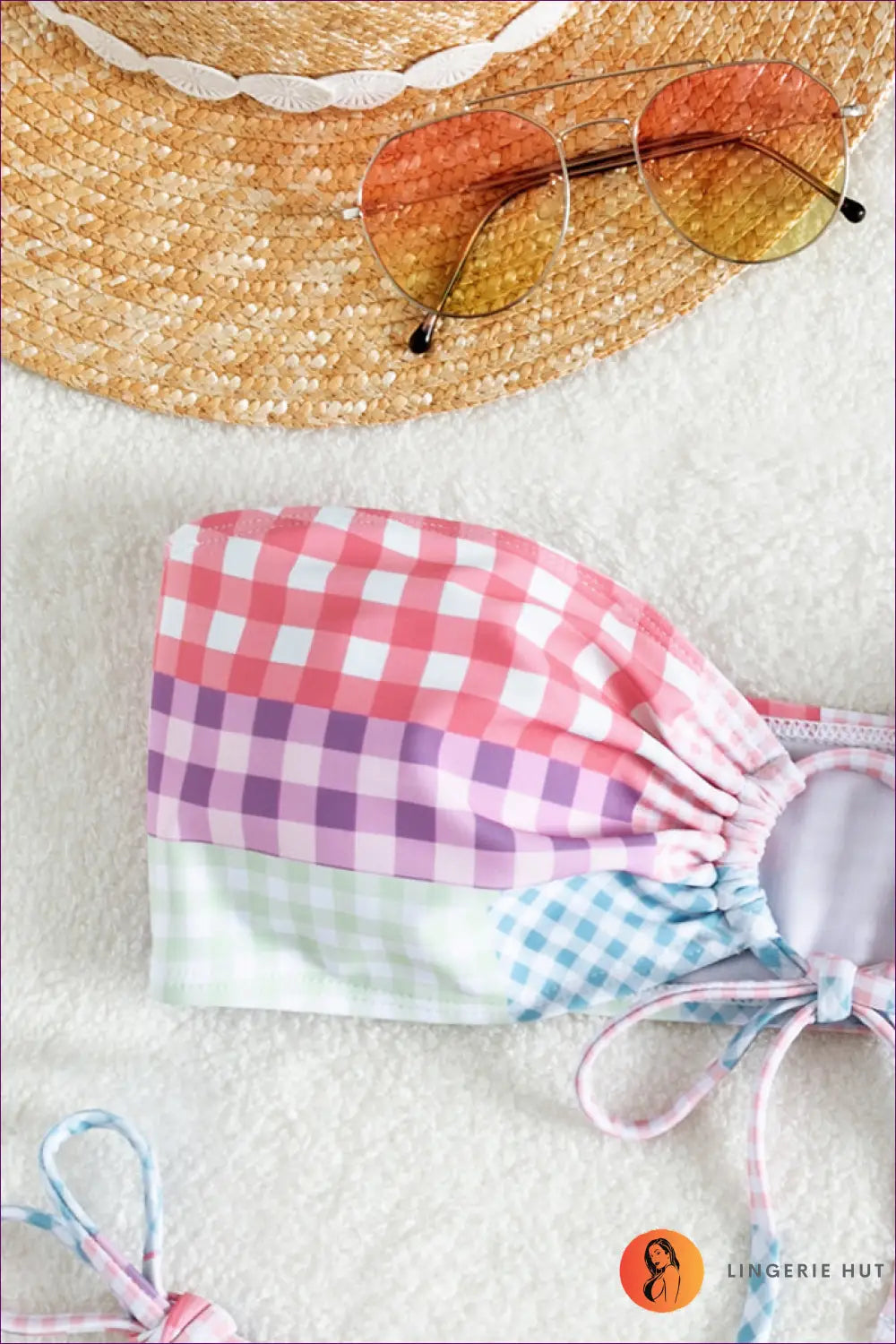 Boho Check Tube Top Bikini - Holiday Evening Essential - Swimwear - Lingerie Hut - Beachwear • Casual • Cutout