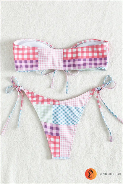 Rock Your Summer With Our Boho Check Tube Top Bikini! Perfect For Beach Days And Pool Parties. Stylish, Comfy,