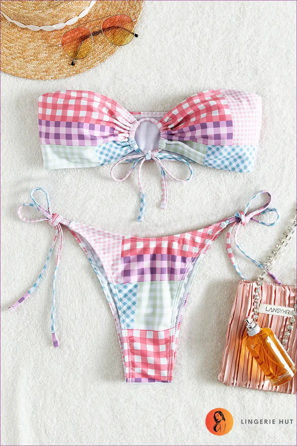 Rock Your Summer With Our Boho Check Tube Top Bikini! Perfect For Beach Days And Pool Parties. Stylish, Comfy,