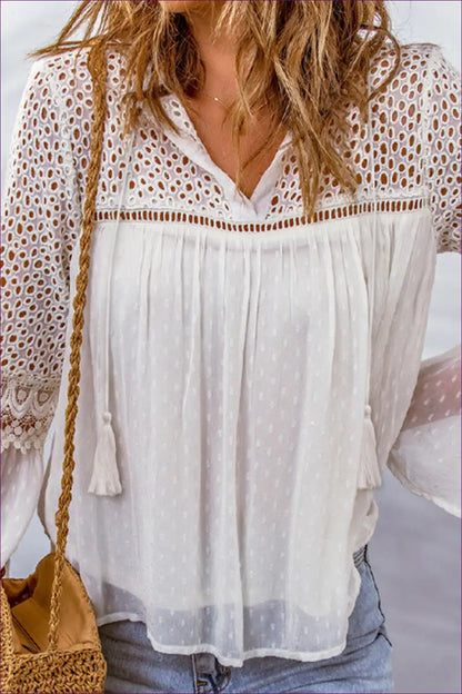 Boho Chic Crochet Blouse - Effortless Elegance for Boho, Casual, Glamour, S, Summer