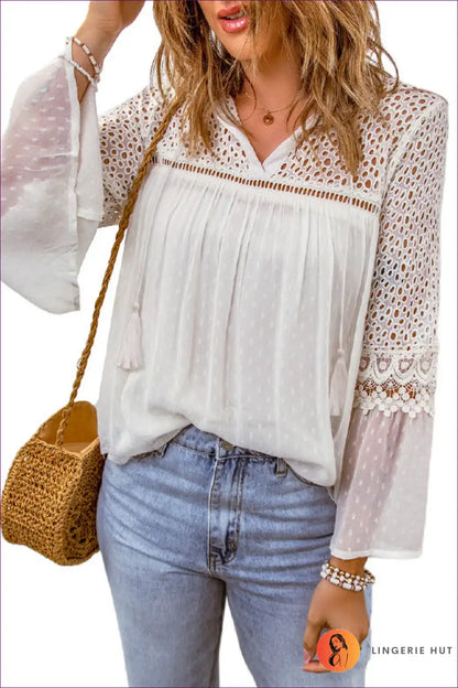 Boho Chic Crochet Blouse - Effortless Elegance for Boho, Casual, Glamour, S, Summer