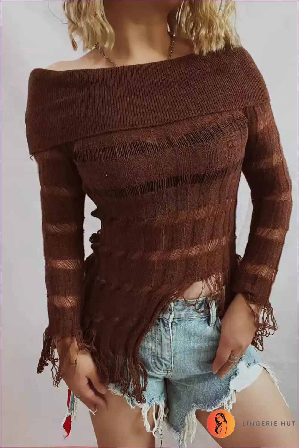 Boho Chic Off-shoulder Knit Top - Earthy Elegance For x