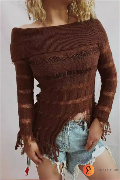 Boho Chic Off-shoulder Knit Top - Earthy Elegance For x