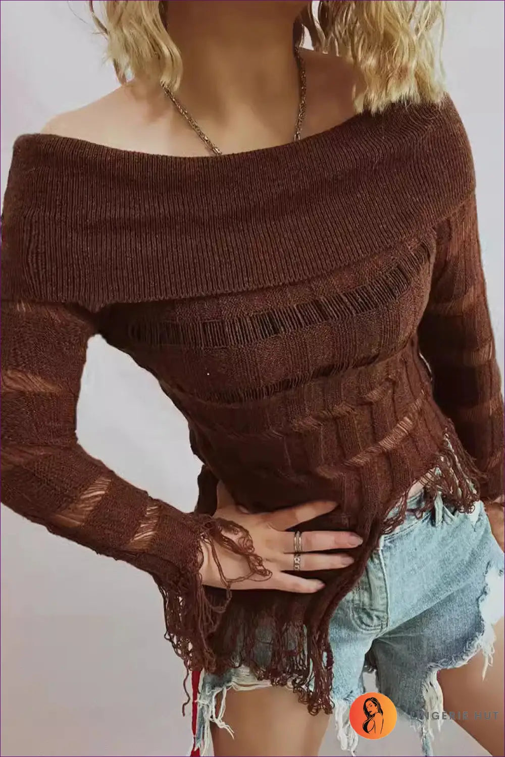 Boho Chic Off-shoulder Knit Top - Earthy Elegance For x