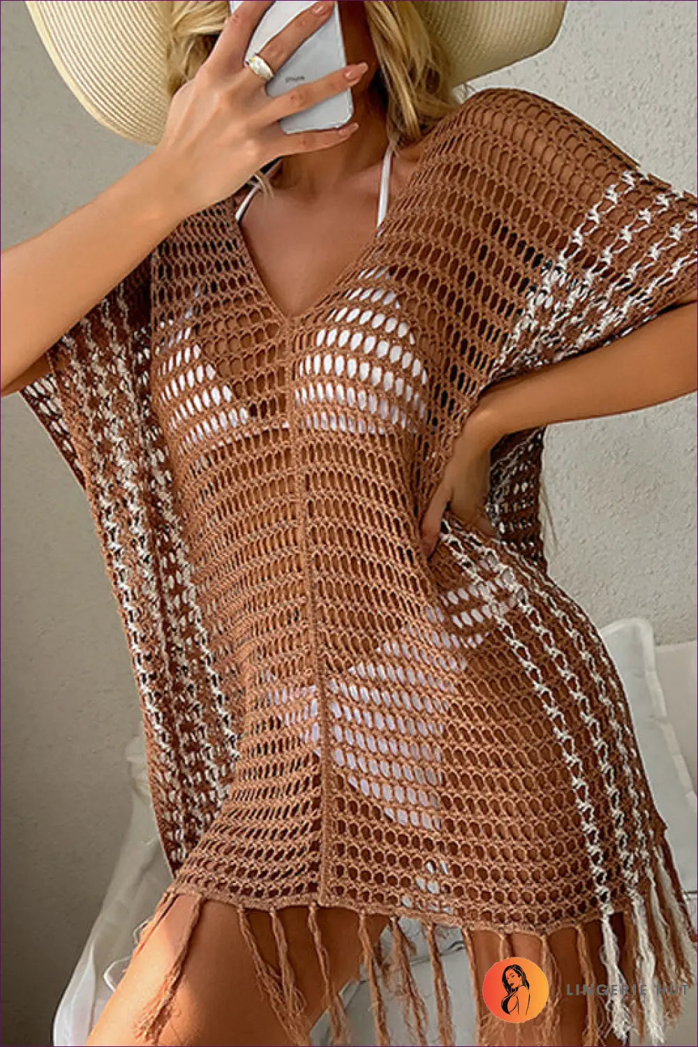 Boho Crochet Cover Up - Laid-back Summer Glamour - one Size / Brown - Swimwear - Lingerie Hut - Beachwear • Casual