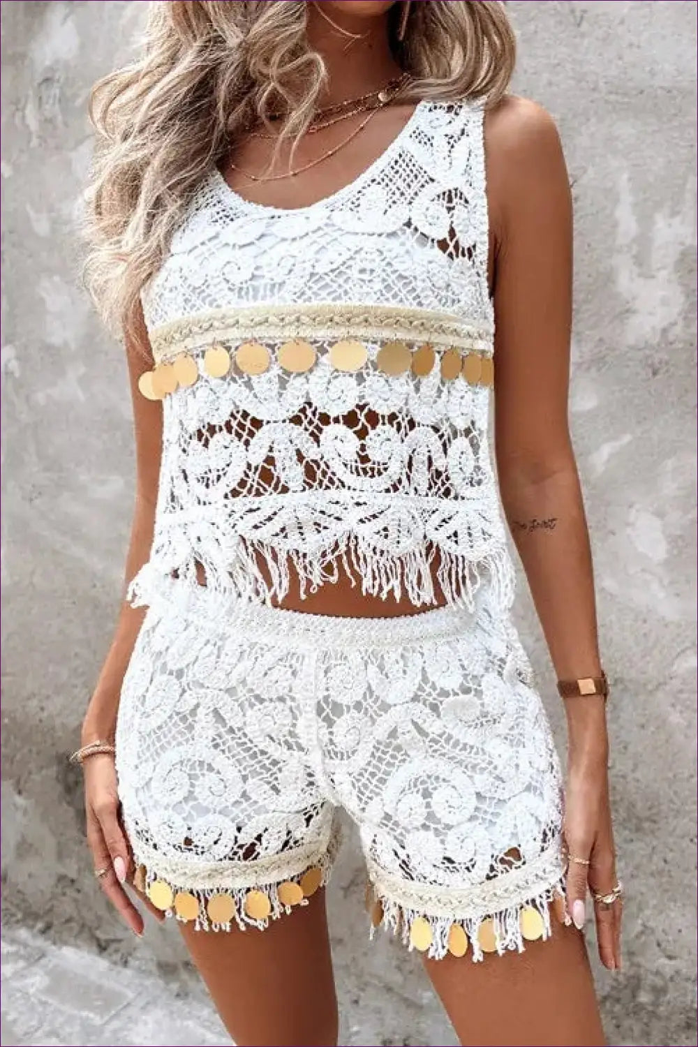 Boho Crochet Fringe Co-ord Set - Effortless Festival Edit - co Ord - Outfit Sets - Lingerie Hut - Casual • Crop