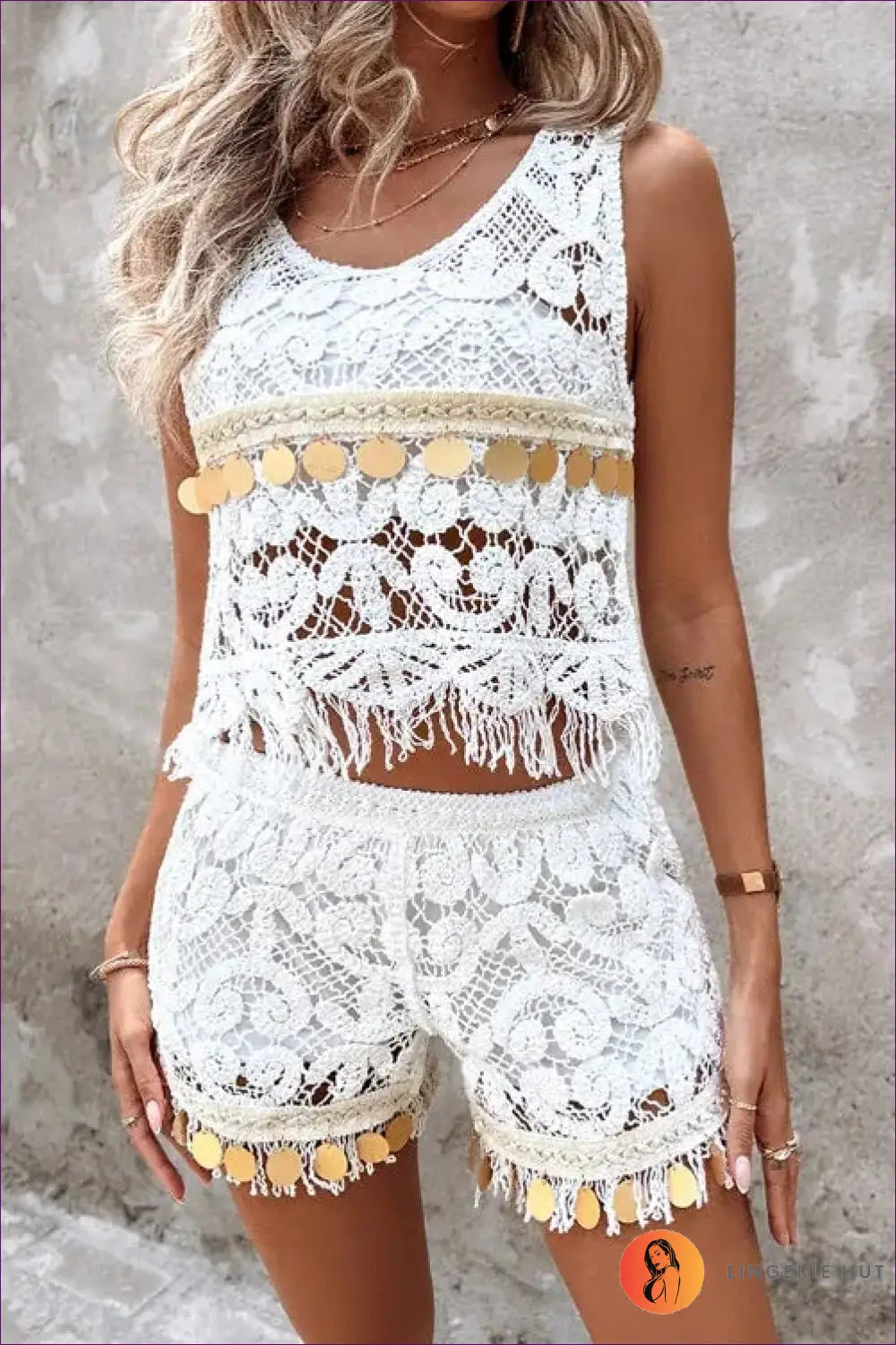Boho Crochet Fringe Co-ord Set - Effortless Festival Edit - s / White - co Ord - Outfit Sets - Lingerie Hut - Casual