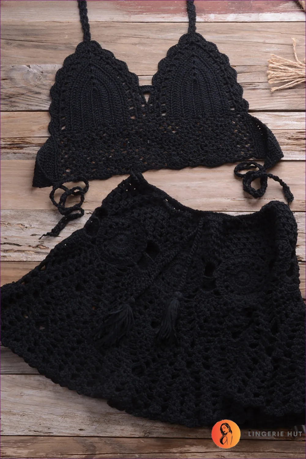 Elevate Your Summer Style With Our Boho Crocheted Bikini Top And Pleated Skirt Set - Perfect For Casual