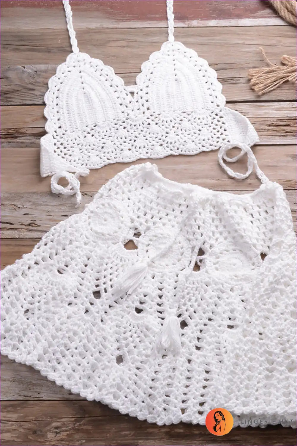 Elevate Your Summer Style With Our Boho Crocheted Bikini Top And Pleated Skirt Set - Perfect For Casual