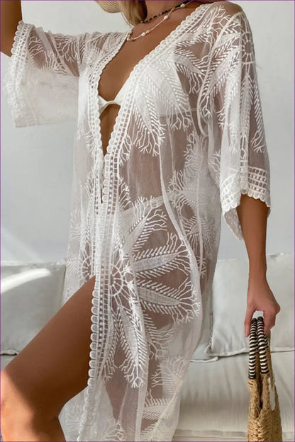 Boho Embroidered Beach Cover Up - Effortless Summer Days - one Size / White - Clothing - Lingerie Hut - Beachwear