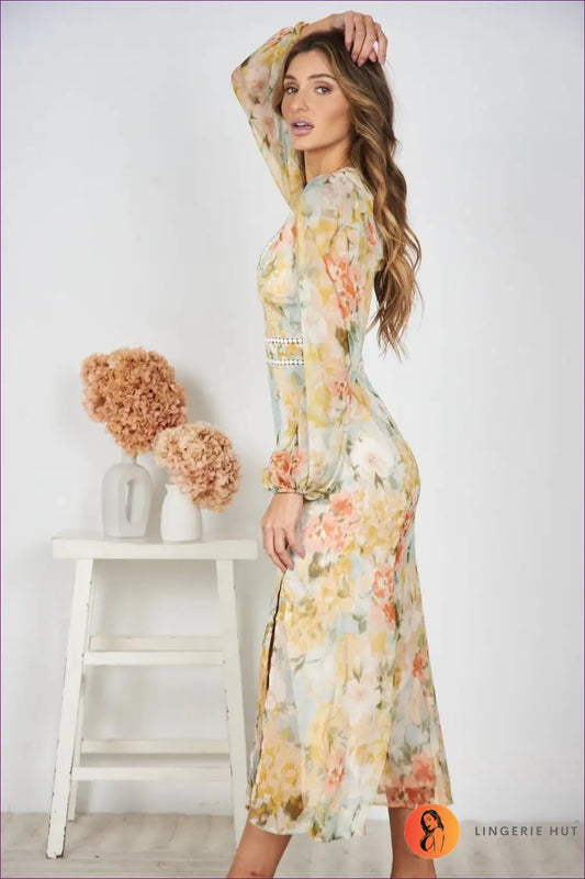 Boho Floral Maxi Dress - Vacation Evening Essential - Dresses - Lingerie Hut - A-line • Autumn • Casual • Chiffon
