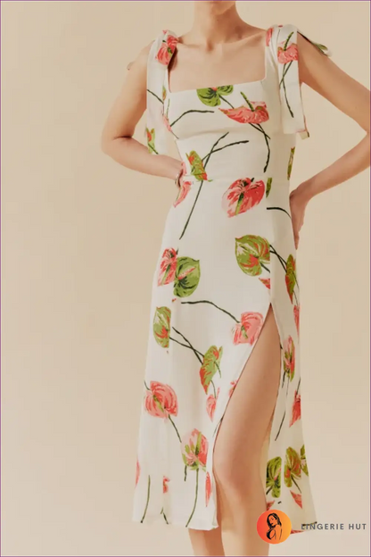 Boho Floral Midi Dress with Split - Effortless Holiday Style - Dresses - Lingerie Hut - A-line • Casual