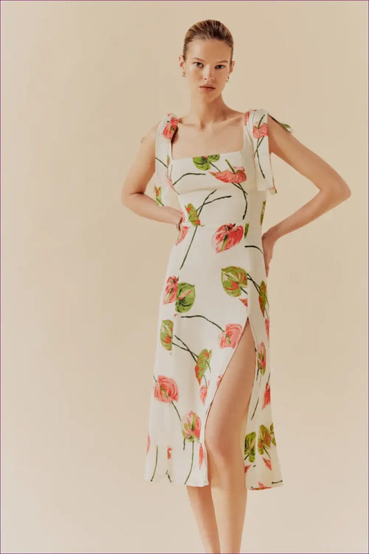 Boho Floral Midi Dress with Split - Effortless Holiday Style - s / Multi - Dresses - Lingerie Hut - A-line • Casual