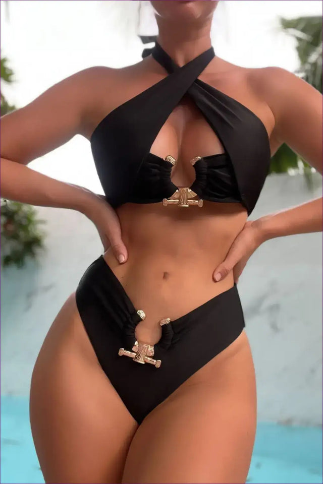 Boho Halter Bikini With Cutout - Effortlessly Chic Beach Days