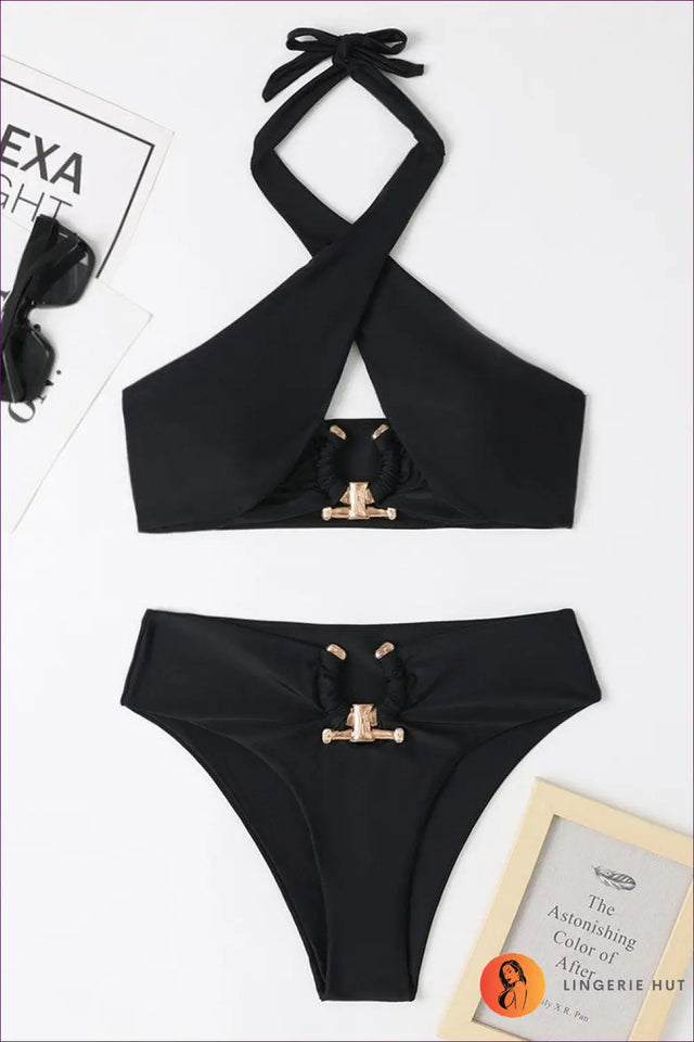 Boho Halter Bikini With Cutout - Effortlessly Chic Beach Days