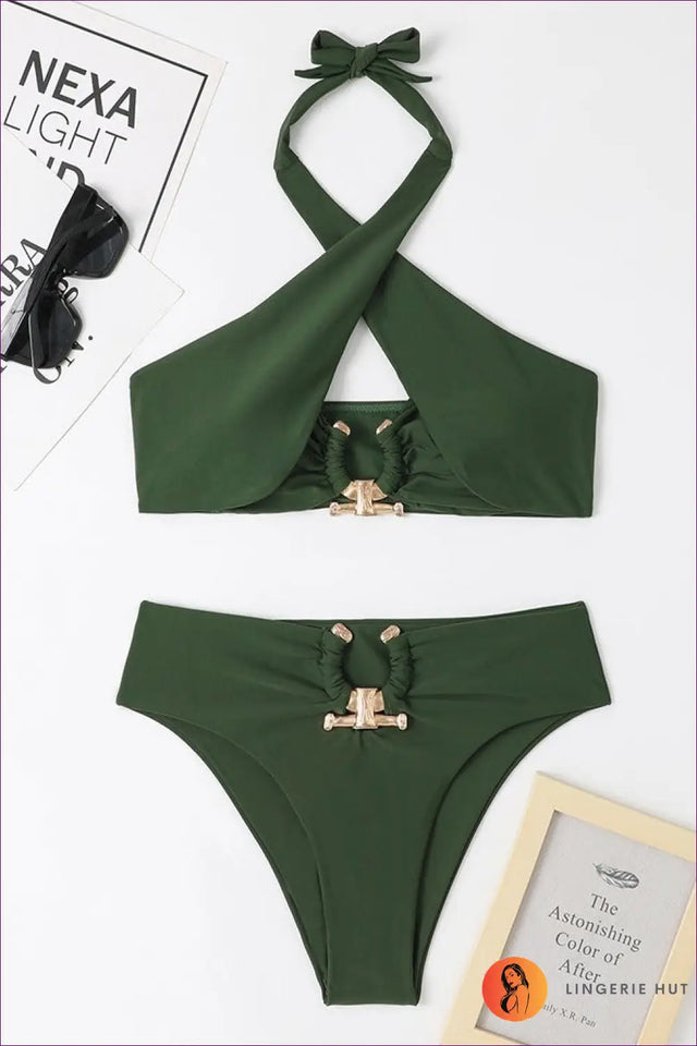 Boho Halter Bikini With Cutout - Effortlessly Chic Beach Days