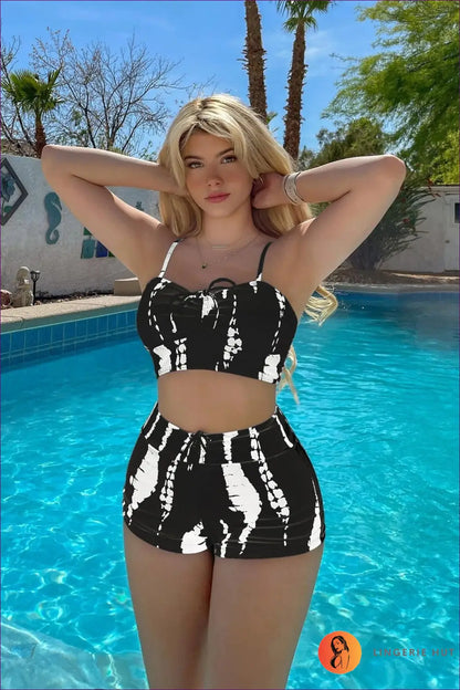 Boho High Waist Bikini with Lace Print - Effortless Beach Glamour - s / Black - Swimwear - Lingerie Hut - Beachwear