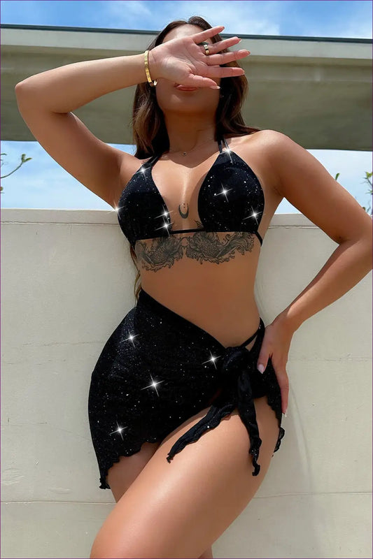 Boho Lace Bikini Three-piece Set - Effortless Holiday Chic - Swimwear - Lingerie Hut - Beachwear • Casual • Cover Up