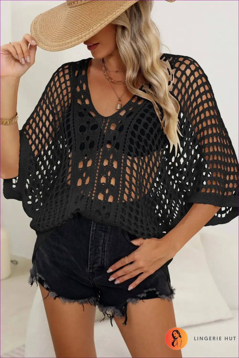 Boho Lace Cover-up Blouse – Effortless Summer Chic For Beachwear, Cover Up, Polyester, Spring, Vaccation