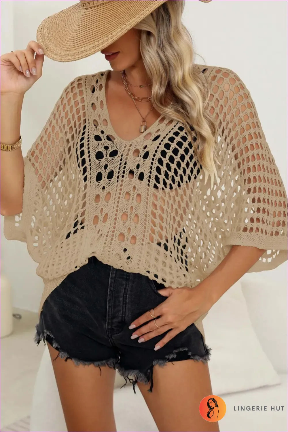 Boho Lace Cover-up Blouse – Effortless Summer Chic For Beachwear, Cover Up, Polyester, Spring, Vaccation