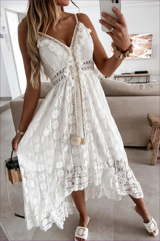 Boho Maxi Sundress with Lace Fringe - Effortless Summer Elegance - Dresses - Lingerie Hut - A-line • Casual • Cutout