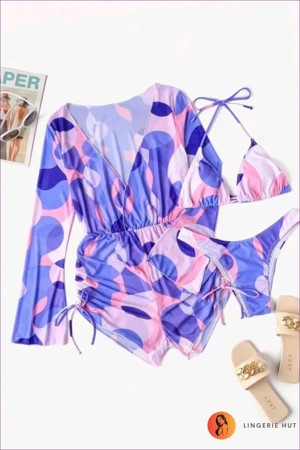 Boho Mesh Bikini Set – Chic Three-piece Swimwear For x