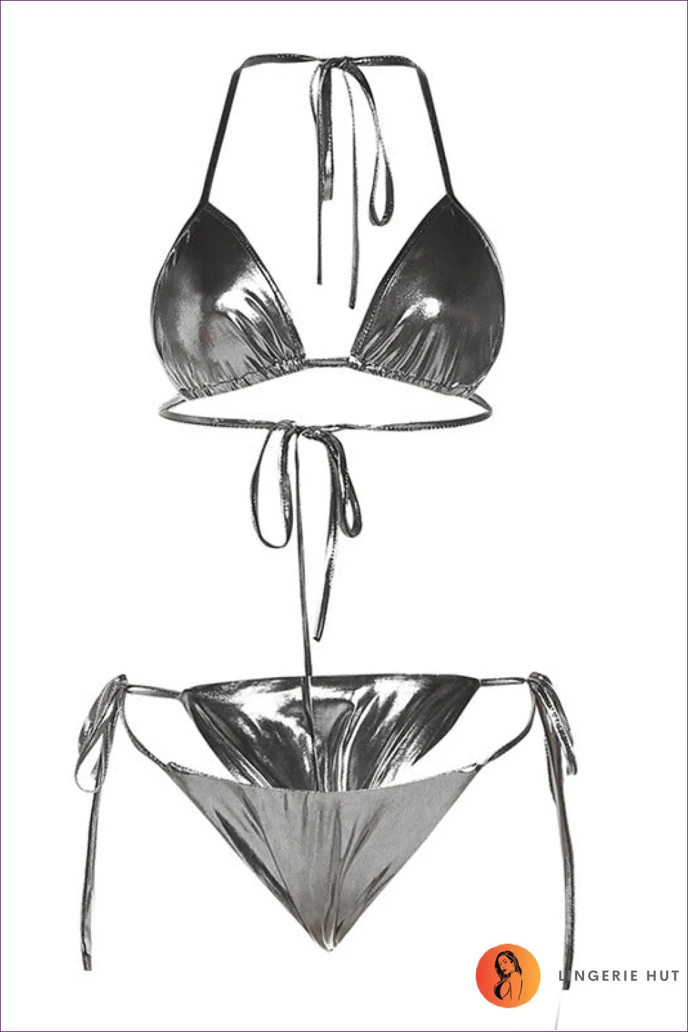 Embrace The Shine With Our Boho Metallic Reflective Bikini - a Sexy Backless Halter Lace-up Set That Sparkles