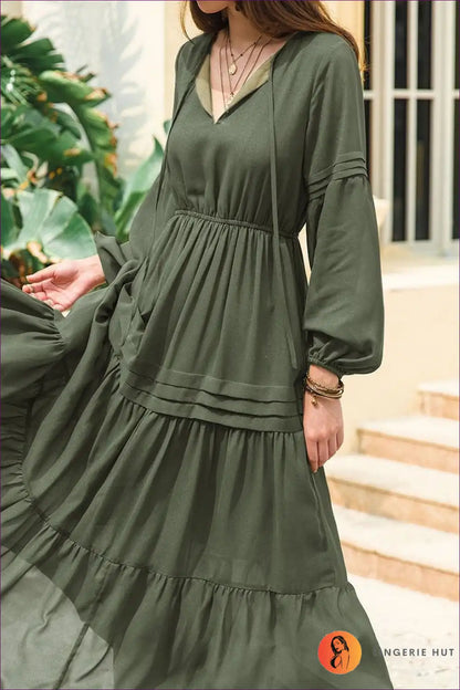 Boho Olive Green Maxi Dress - Breezy All-season Elegance for Boho, Casual, Cotton, Dress, Everyday