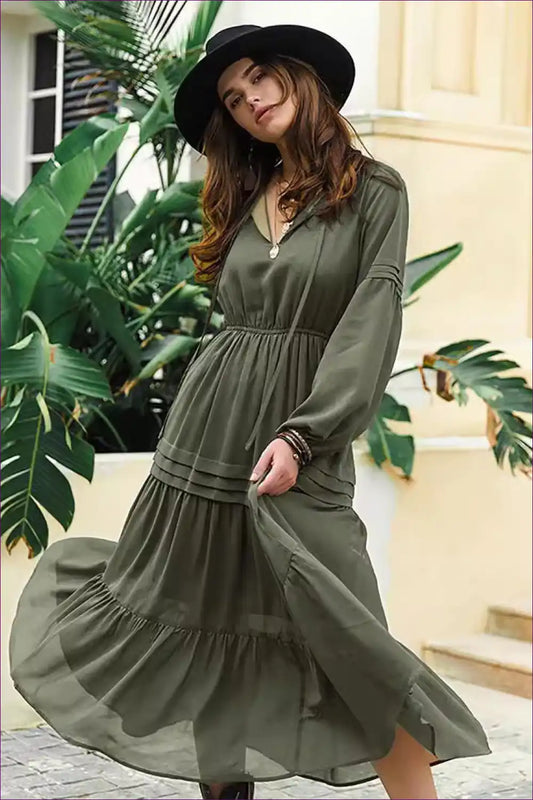 Boho Olive Green Maxi Dress - Breezy All-season Elegance for Boho, Casual, Cotton, Dress, Everyday