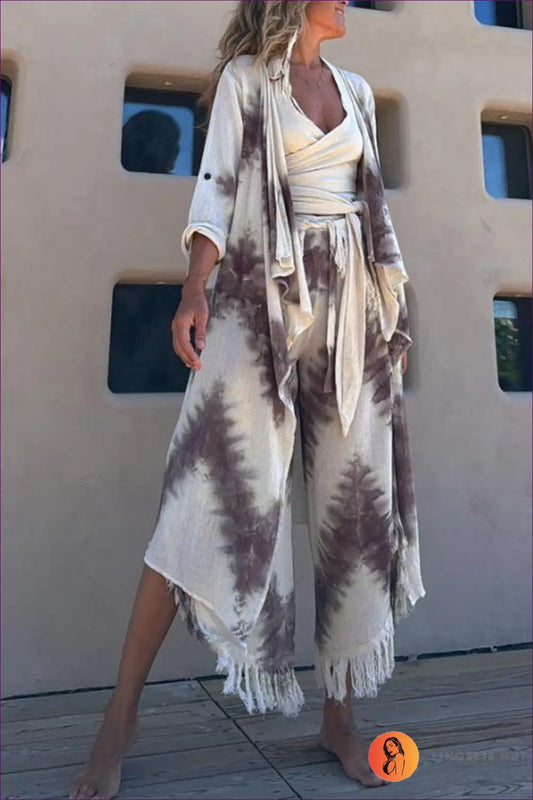 Boho co Ord Set with Fringe - Effortless Festival Style - one Size / Multicolor Coat - Lingerie Hut - Autumn • Casual