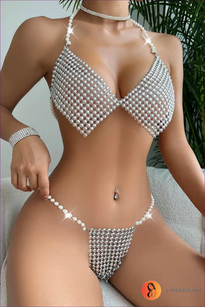 Boho Pearl Halter Lingerie Set - Effortless Allure - Bra - Hut - All Season • Boudoir • Halter