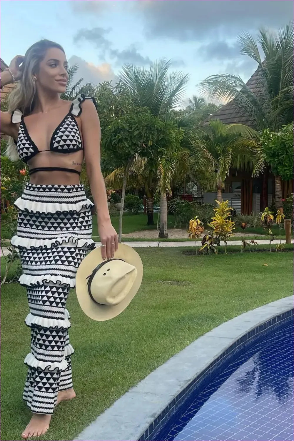 Boho Ruffled Bikini Set – Elegant Summer Style For Beachwear, Bikini, Cover Up, x