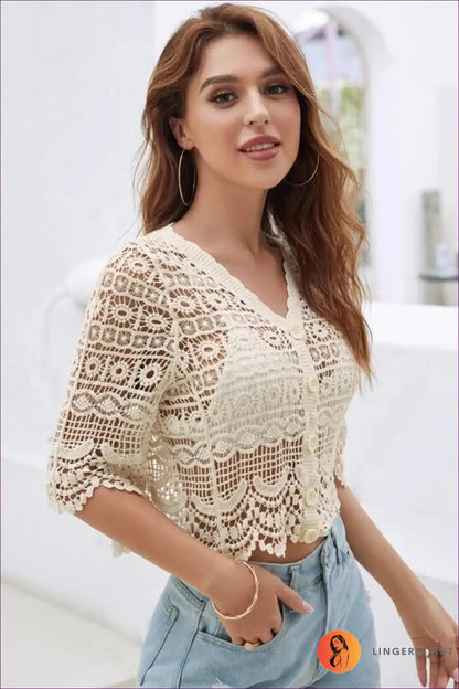 Unleash Your Sensuality With The Short Sleeve Crochet Top - Limited Collection! Styling Tip Embrace Boho