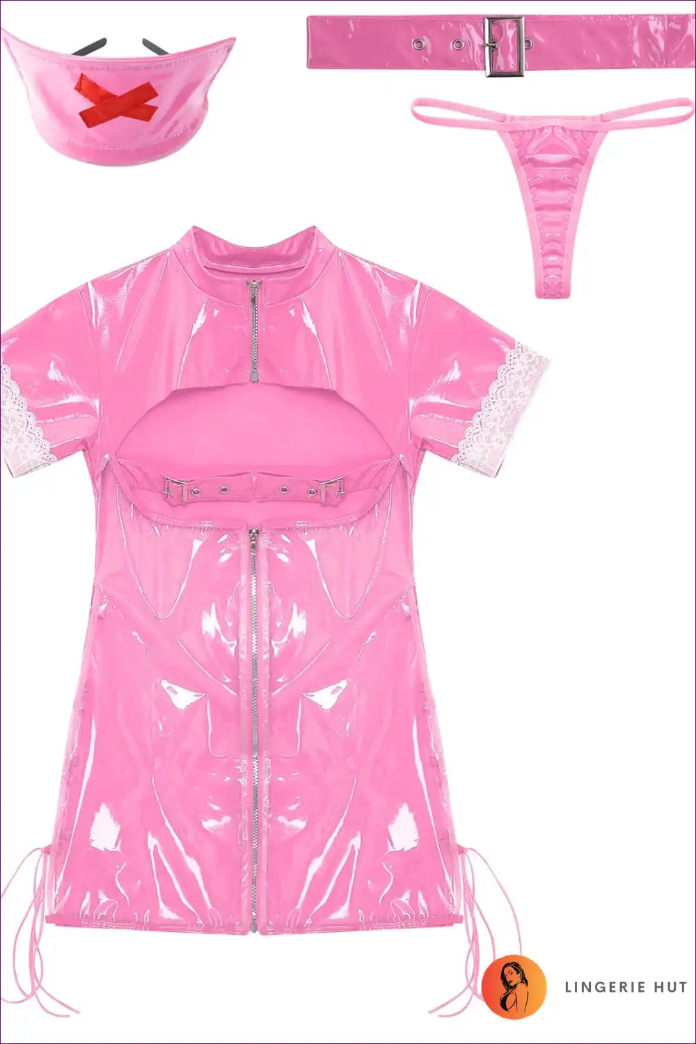 Bold Pink Pvc Nurse Costume – Edgy & Seductive for Boudoir, Costume,