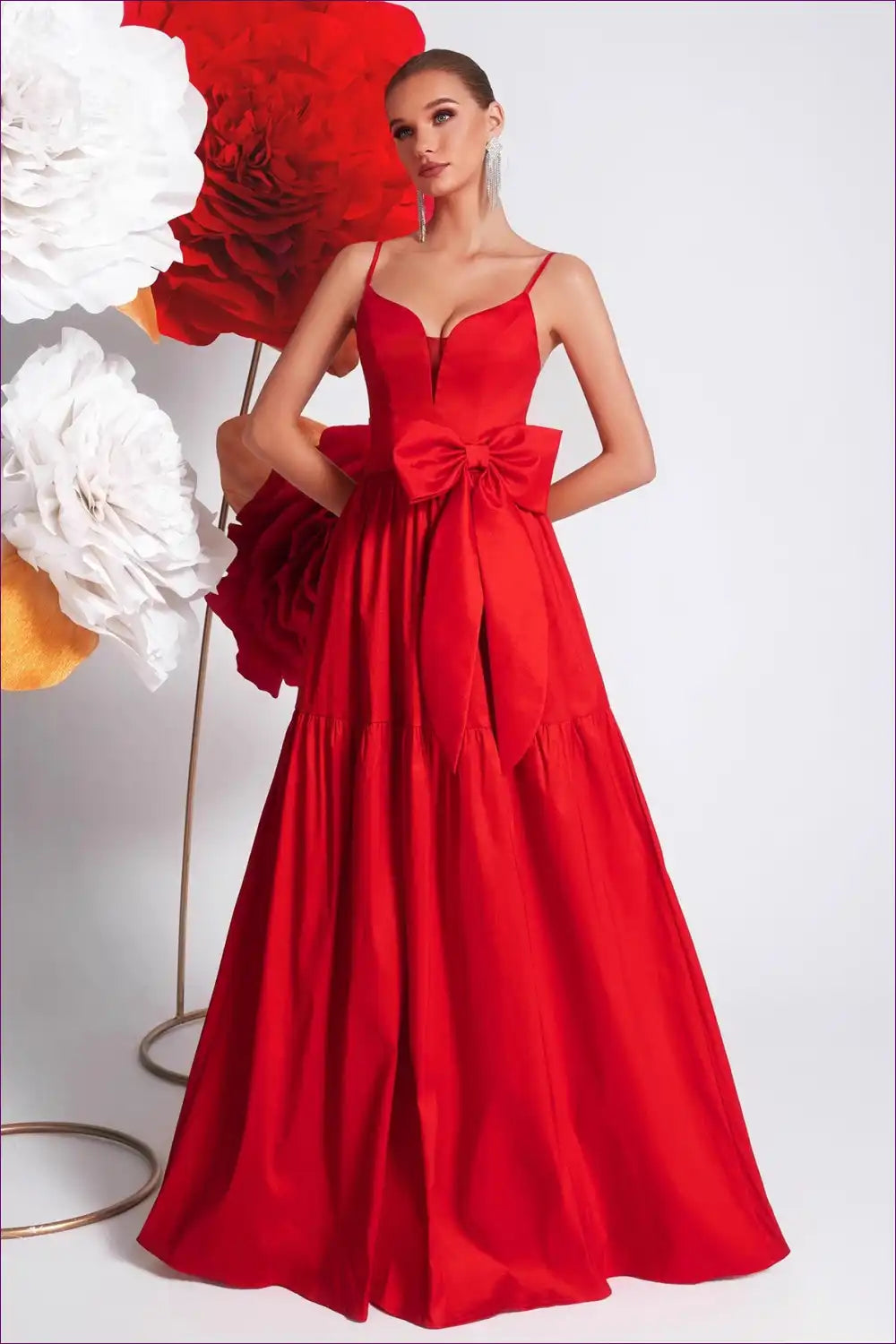 Bow Detail Maxi Slip Dress with Sweetheart Neck - Luxe Cocktail for Evening Wear, Formal Glamour, just In,