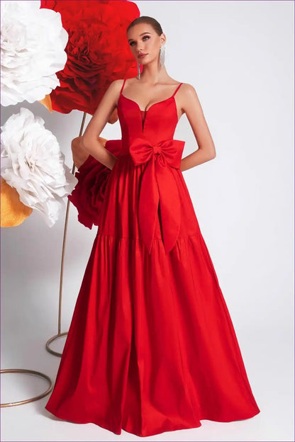 Bow Detail Maxi Slip Dress with Sweetheart Neck - Luxe Cocktail for Evening Wear, Formal Glamour, just In,