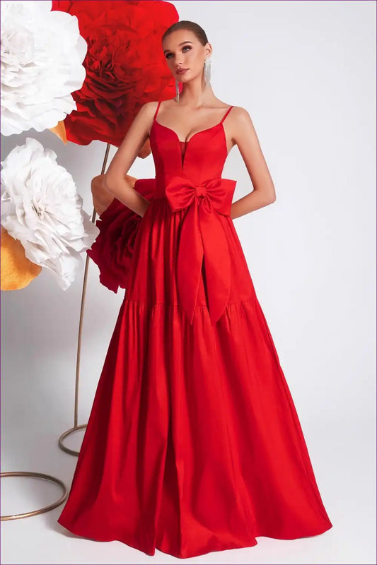 Bow Detail Maxi Slip Dress with Sweetheart Neck - Luxe Cocktail for Evening Wear, Formal Glamour, just In,