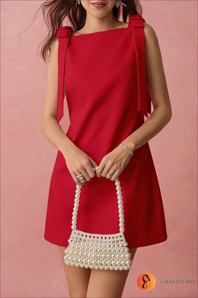 Bow Detail Mini Dress with Sleeveless Cut - Party Ready
